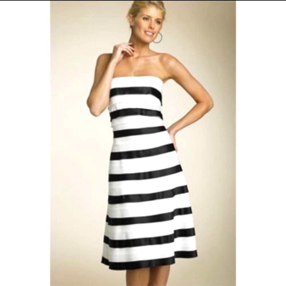 BCBG black and cream striped cocktail dress sz 2